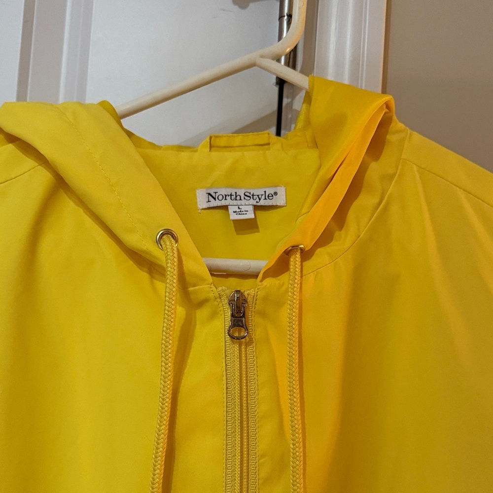 Yellow and Navy Colorblock Hooded Windbreaker Rain Jacket- Gently Used! - Picture 2 of 6